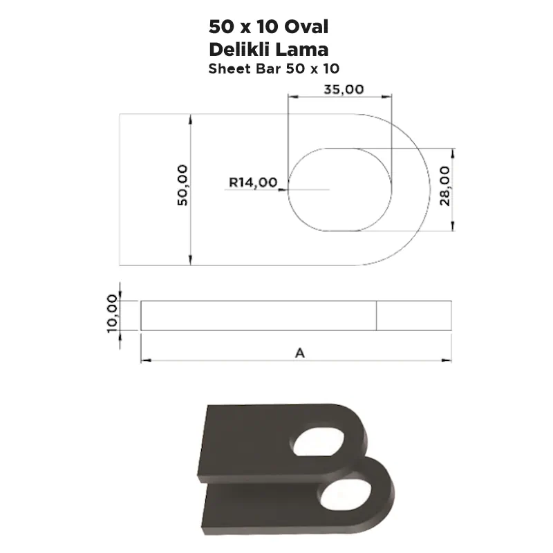 50x10 Oval Delikli Lama - Görsel 2