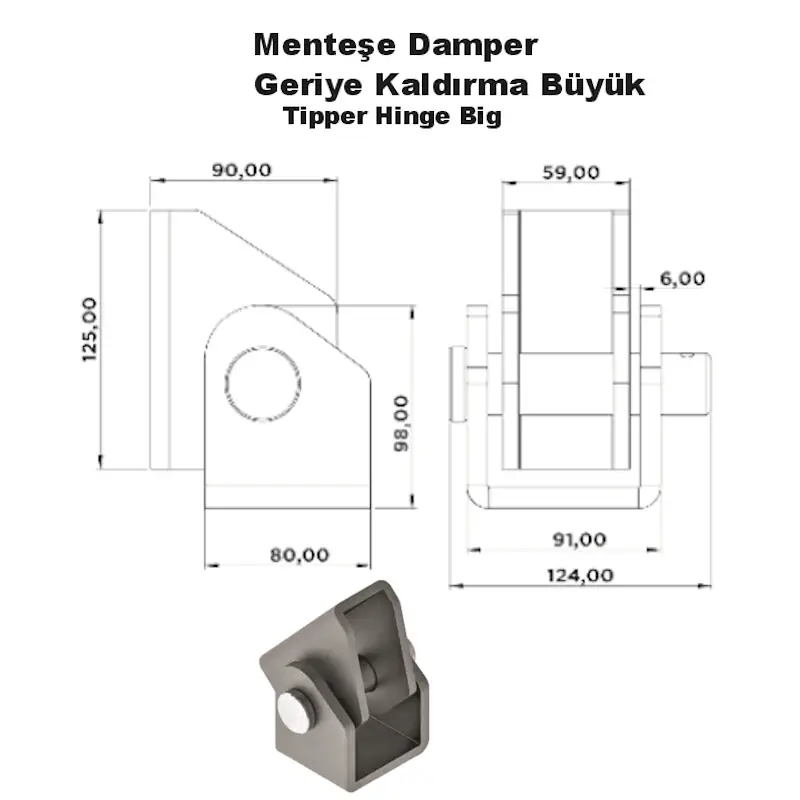 Menteşe Damper Geriye Kaldırma Büyük - Görsel 2