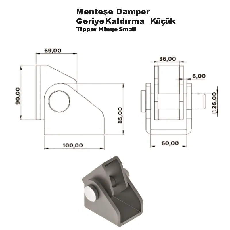 Menteşe Damper Geriye Kaldırma Küçük - Görsel 2