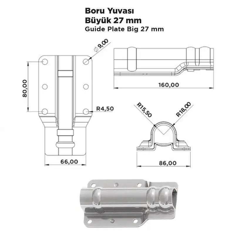 Boru Yuvası Büyük 27 mm - Görsel 2