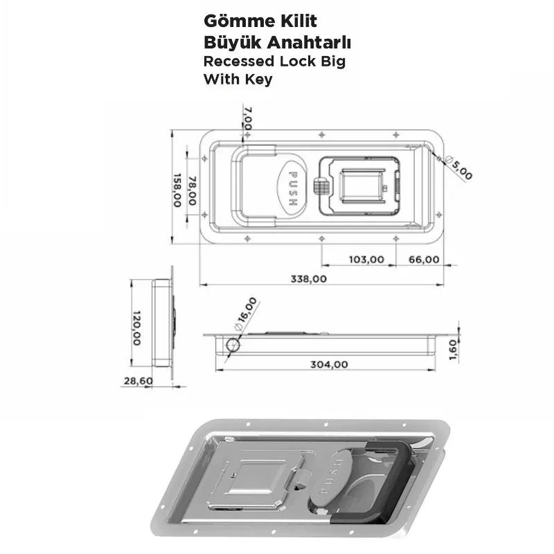 Gömme Kilit Büyük Anahtarlı - Görsel 2