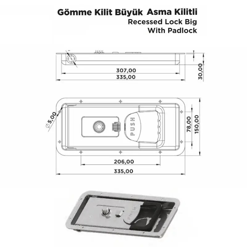 Gömme Kilit Büyük Asma Kilitli - Görsel 2