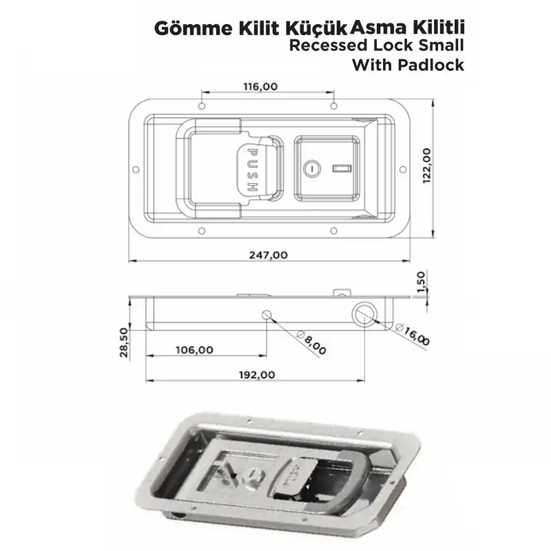Gömme Kilit Küçük Asma Kilitli - Görsel 2