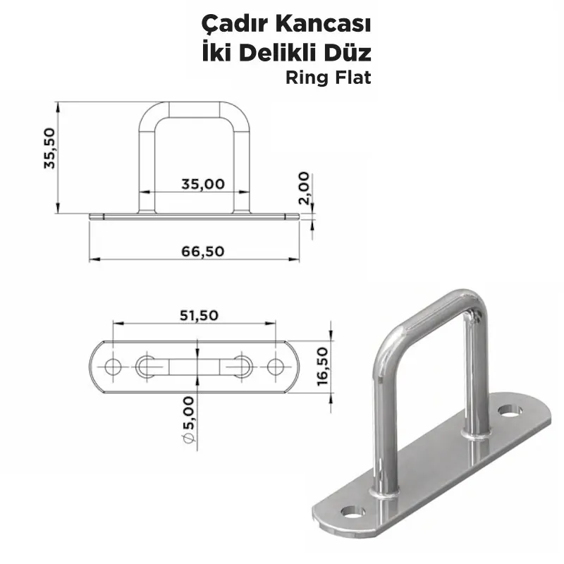 Çadır Kancası İki Delikli Düz - Görsel 2