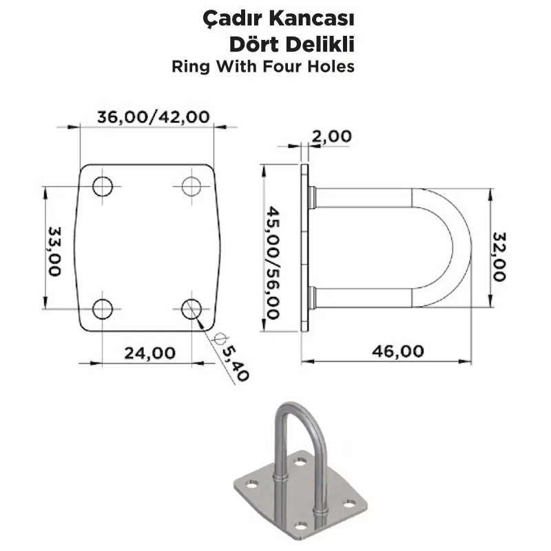 Çadır Kancası Dört Delikli - Görsel 2