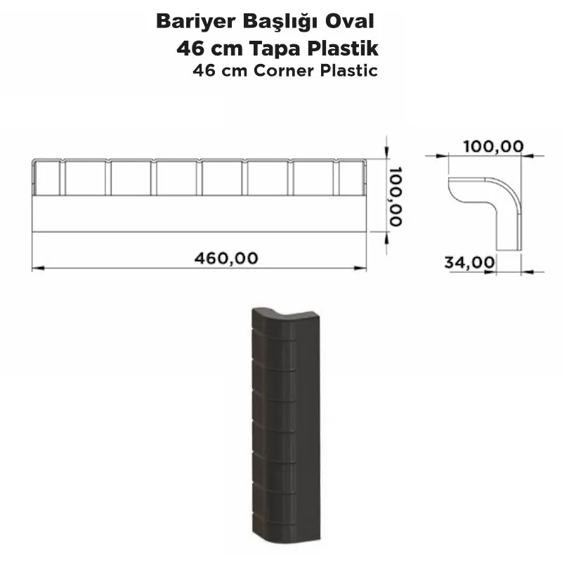 Bariyer Başlığı Oval 46 cm Tapa Plastik - Görsel 2