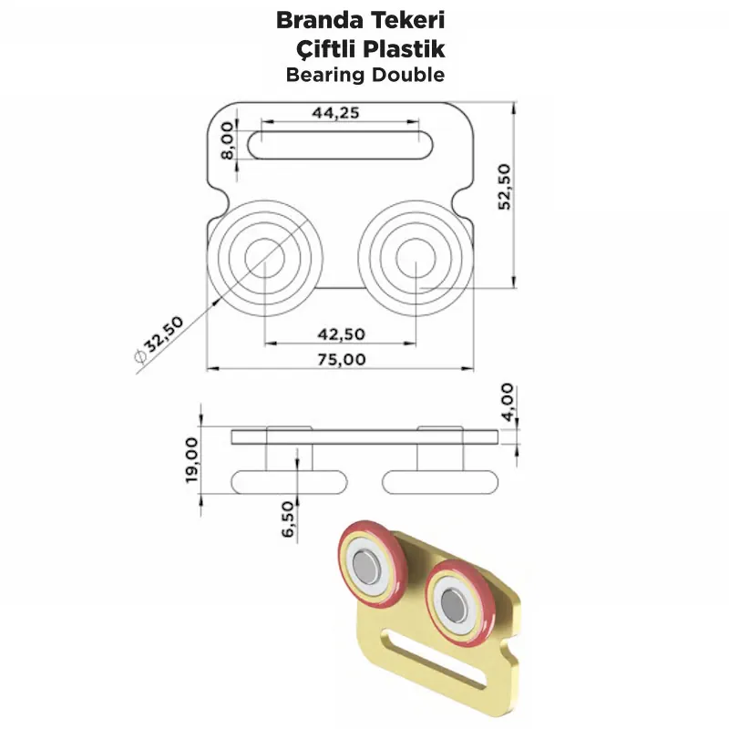 Branda Tekeri Çiftli Plastik - Görsel 2