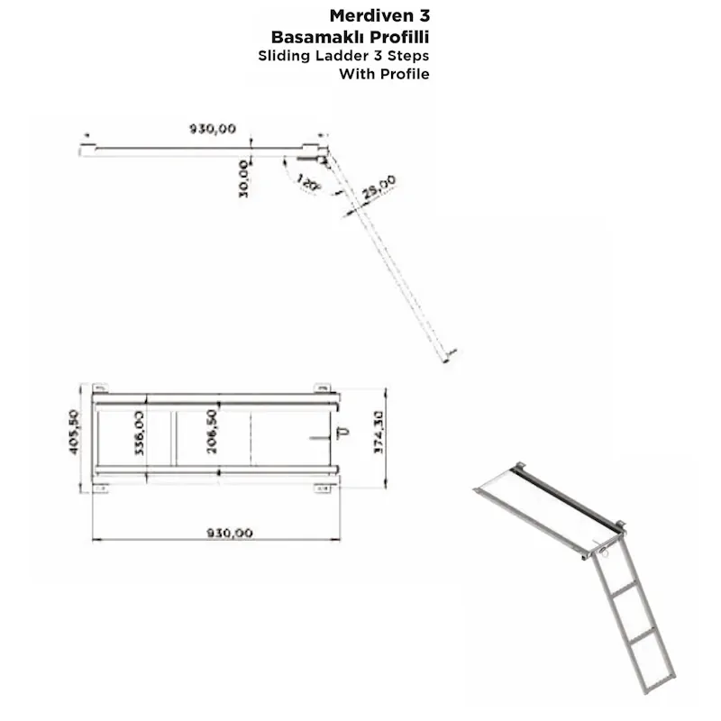 Merdiven 3 Basamaklı Profilli - Görsel 2